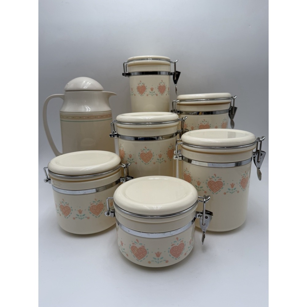 Vintage 1990's Corelle FOREVER YOURS Pattern Acrylic Storage Jar Cannister Set